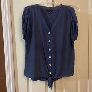 Navy blue blouse with buttons & tie front detail